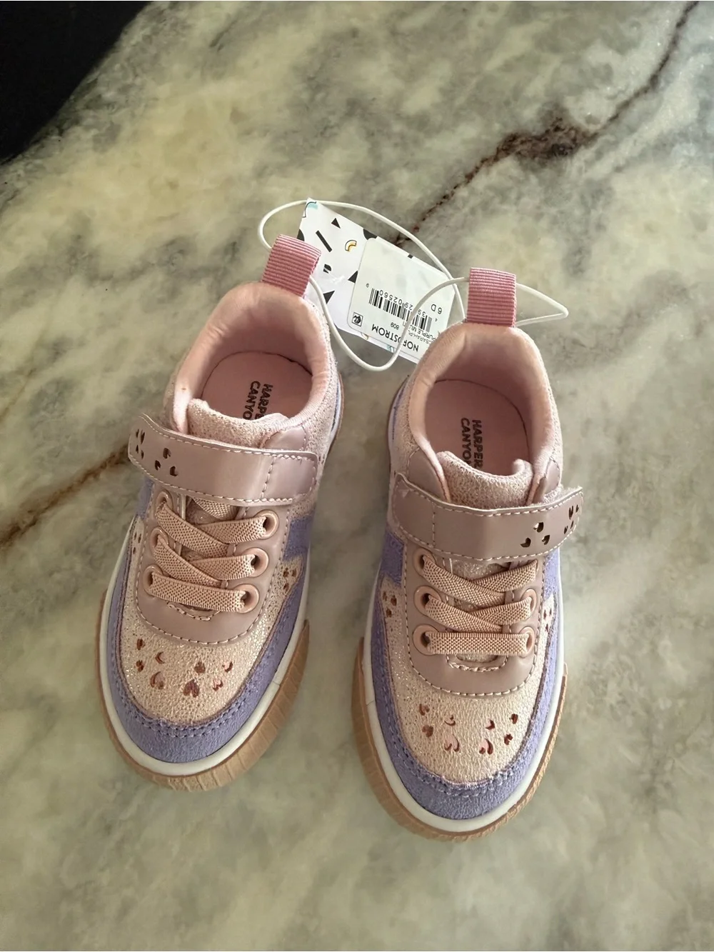 Harper Canyon Kids Heart Accent Sneaker in Pink, Lavender & Tan
